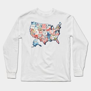 Retro America USA Map, You Are Bible Verse, 4th Of July, USA Flag, American Girl, American 1776 Long Sleeve T-Shirt